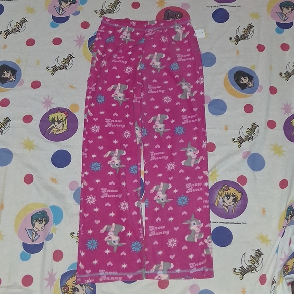New Disney Bambi Snow Bunny Fleecd Pajamas Set Long Sleeve Button Up Shirt Pants - Picture 6 of 9
